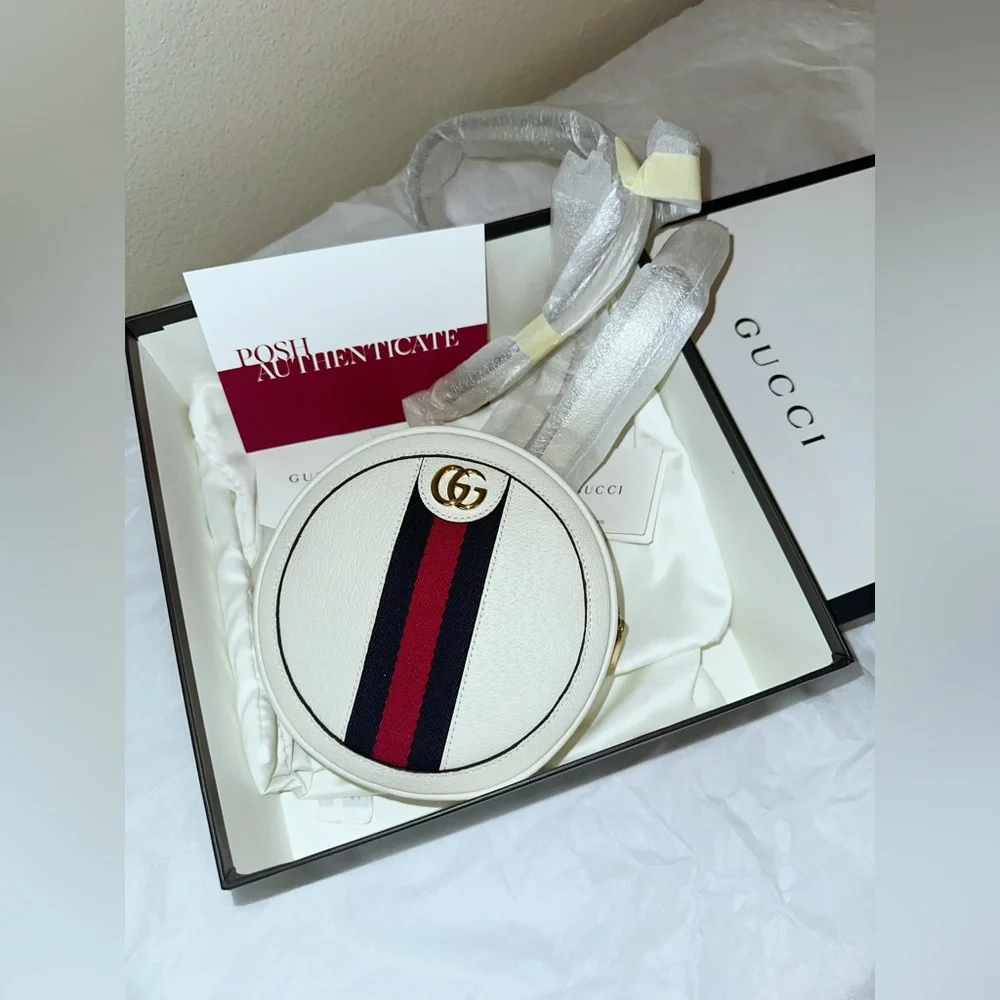 Authentic Gucci Mini Ophidia Round backpack in white color Gucci Textured Calfskin Web Mini Ophidia Round Backpack  main image 4